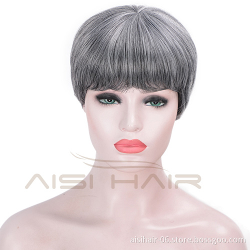 Aisi Hair Straight Bob Wigs Synthetic Hair Short Party Hair Cosplay Wig for Women Grey Mixed Black Short Bob Wigs